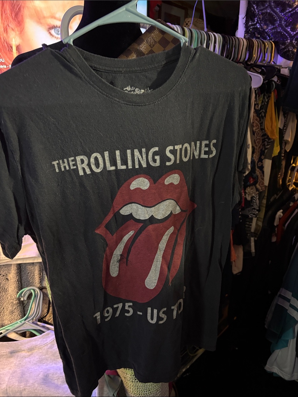 The Rolling Stones Black Tee with Red Tongue Graphic